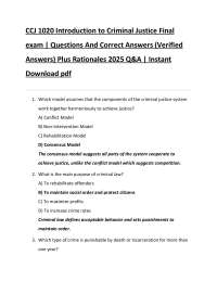 CCJ 1020 Introduction to Criminal Justice Final exam | Questions And Correct Answers (Veri