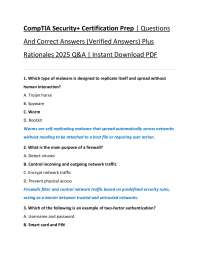 CompTIA Security+ Certification Prep | Questions  And Correct Answers (Verified Answers) P