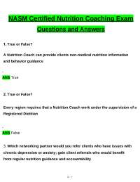 NASM Certified Nutrition Coaching Examtested questions with revised correct answers, a+