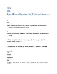 EPA 608 Type 3 Exam Questions With Correct Answers.