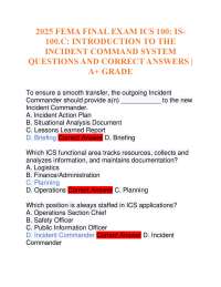2025 FEMA FINAL EXAM ICS 100: IS100.C: INTRODUCTION TO THE INCIDENT COMMAND SYSTEM