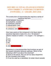 2025 BIO 111 FINAL EXAM QUESTIONS AND CORRECT ANSWERS (VERIFIED ANSWERS) | A+ GRADE 2025