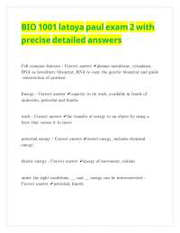 BIO 1001 latoya paul exam 2 with precise detailed answers