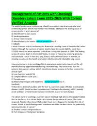 Management of Patients with Oncologic  Disorders Latest Exam 2025-2026 With Correct  Verif