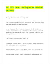 Bio 1001 Exam 1 with precise detailed answers