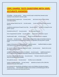 CRPC SAMPLE TESTS QUESTIONS WITH 100% ACCURATE ANSWERS