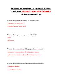 NUR 354 PHARMACOLOGY II EXAM 1|2025-2026|REAL 240 QUESTIONS AND ANSWERS |ALREADY GRADED A+