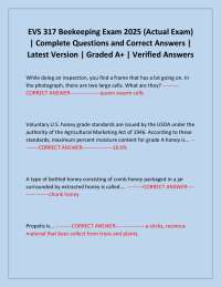 EVS 317 Beekeeping Exam 2025 (Actual Exam) | Complete Questions and Correct Answers