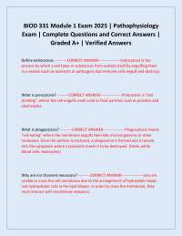 BIOD 331 Module 1 Exam 2025 | Pathophysiology Exam | Complete Questions and Correct Ans