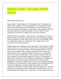 Shadow Health - Tina Jones, Health History