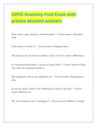 IUPUI YARD Anatomy Lecture Exam 1 with precise detailed answers