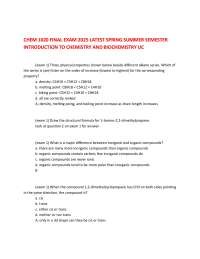 CHEM 1020 FINAL EXAM 2025 LATEST SPRING SUMMER SEMESTER INTRODUCTION TO CHEMISTRY AND BIOC