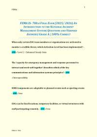 FEMA IS- 700.B FINAL EXAM (2025/ 2026) AN INTRODUCTION TO THE NATIONAL INCIDENT MANAGEMENT
