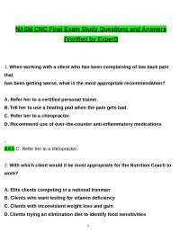 NASM CNC Final Exam Study Questions and Answers