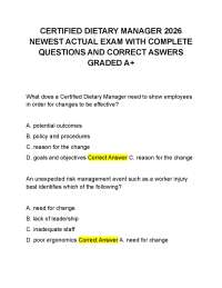 CERTIFIED DIETARY MANAGER 2026 NEWEST ACTUAL EXAM WITH COMPLETE QUESTIONS AND CORRECT ASWE