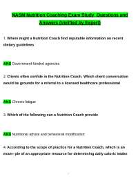 NASM Nutrition Coaching Exam Study  tested questions with revised correct answers, a+ gu