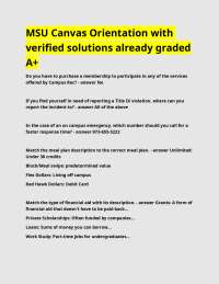 MSU Canvas Orientation with verified solutions already graded A+.docx