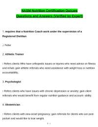 NASM Nutrition Certification Exam tested questions with revised correct answers, a+ guar