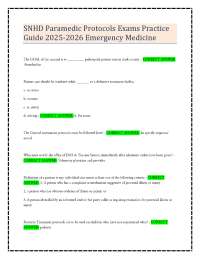 SNHD Paramedic Protocols Exams Practice Guide 2025-2026 Emergency Medicine