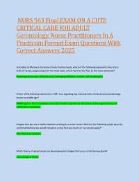 NURS 563 Final EXAM ON A CUTE  CRITICAL CARE FOR ADULT  Gerontology. Nurse Practitioners I