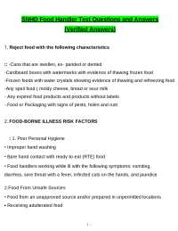 SNHD Food Handler Test tested questions with revised correct answers, a+ guarantee