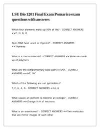 LSU Bio 1201 Final Exam Pomarico exam questions with answers