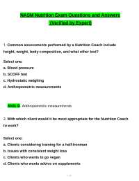 NASM Nutrition Exam tested questions with revised correct answers, a+ guarantee