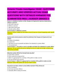 Ontario Private Investigator EXAM  QUESTIONS   ACCURATE AND VERIFIED ACTUAL EXAM  QUESTION