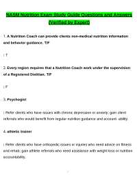 NASM Nutrition Exam Study Guide tested questions with revised correct answers, a+ guaran