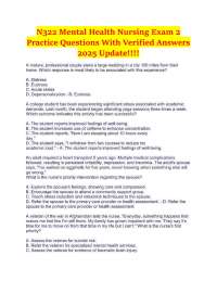 N322 Mental Health Nursing Exam 2 Practice Questions With Verified Answers 2025 Update!!!!