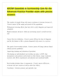AOCNP Essentials in Survivorship Care for the Advanced Practice Provider exam with answers