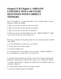 Oregon CCB Chapter 1 -OREGON CONSTRUCTION LAW EXAM QUESTIONS WITH CORRECT ANSWERS