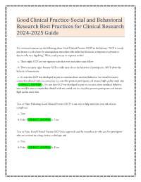 Good Clinical Practice-Social and Behavioral Research Best Practices for Clinical Research
