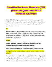 Certified Incident Handler (CIH )Practice Questions With Verified Answers.