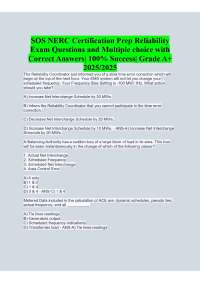 SOS NERC Certification Prep Reliability Exam Questions and Multiple choice with Correct An