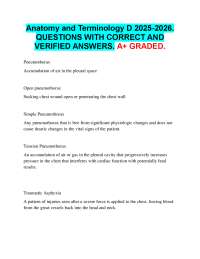 Anatomy and Terminology D 2025-2026.  QUESTIONS WITH CORRECT AND  VERIFIED ANSWERS. A+