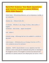 NLN-PAX Science Test Bank Questions & Answers Latest 2025-2026 Rated A