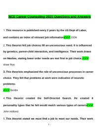 NCE Career Counseling tested questions with revised correct answers, a+ guarantee