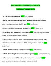 National Counselor Examination tested questions with revised correct answers, a+ guarant