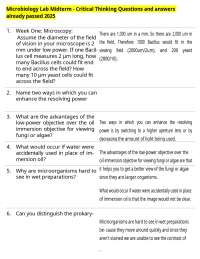 Microbiology Lab Midterm - Critical Thinking Questions and answers already passed 2025