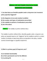 Webce Life and Health Insurance Exam tested questions with revised correct answers, a+ g
