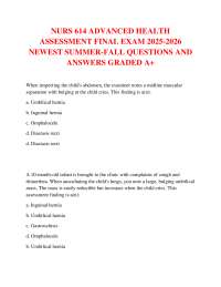 NURS 614 ADVANCED HEALTH ASSESSMENT FINAL EXAM 2025-2026 NEWEST SUMMER-FALL QUESTIONS AND