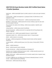 UNE PSYC101 Exam Revision Guide 2025 Verified Study