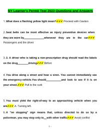 NY Learner's Permit Test tested questions with revised correct answers, a+ guarantee