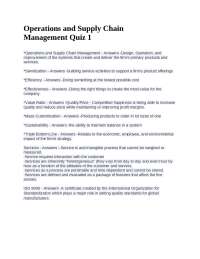 Operations and Supply Chain Management Quiz 1 Questions and Verified Answers