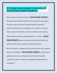 NY Home Improvement Contractor 57 Exam Study guide Questions