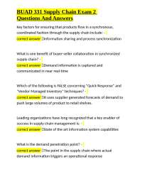 Supply Chain Management Exam Q&A: BUAD 331 Study Guide