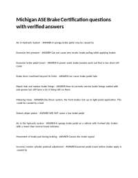 ASE Brake Certification Practice Questions: Hydraulic Systems