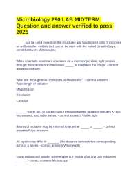 Microbiology 290 LAB MIDTERM Question and answer verified to pass 2025