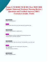 Exam 2: NUR202/ NUR 202 (New 2025/ 2026 Update) Maternal Newborn Nursing Review | Q&As